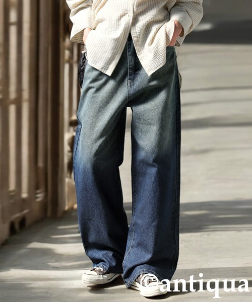 「antiqua」 「pattern torso」デニムパンツ LARGE ブルー レディース_画像5