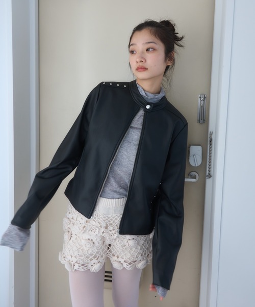 【美品】Has2sons ライダースジャケット モード y2k 短丈 Smyeon レザージャケット ライダース heartmotif studs rider's jacket