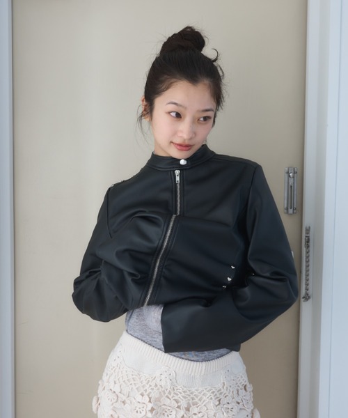 Smyeon ハートスタッズライダースジャケット セール】heartmotif studs rider's jacket/ハートスタッズライダース
