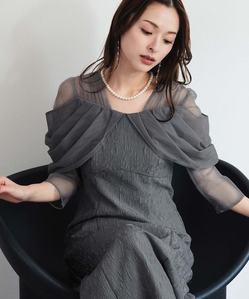 GIRL　オケージョンドレス　ワンピース　オフショルダー　結婚式 GIRL DRESS FOR NOW パーティードレス ドレス チュールドレープ