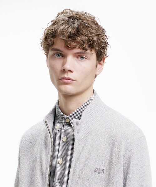 LACOSTE カーディガン ケーブルニット 38 ライトグレー ワニロゴ LACOSTE カーディガン ケーブルニット 38 ライトグレー ワニロゴ