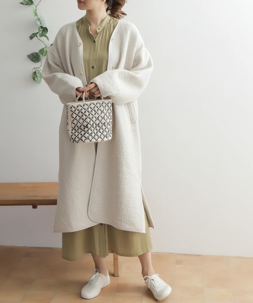 「URBAN RESEARCH DOORS」 ノーカラーコート ONE ベージュ レディース_画像9