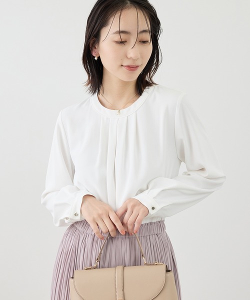 ロペ　ゴールドパールタックブラウスピンクベージュ プリーツデザイン 長袖トップス ROPE' PICNIC（ロペ ピクニック） ブラウス シャツ 「WEB限定サイズ