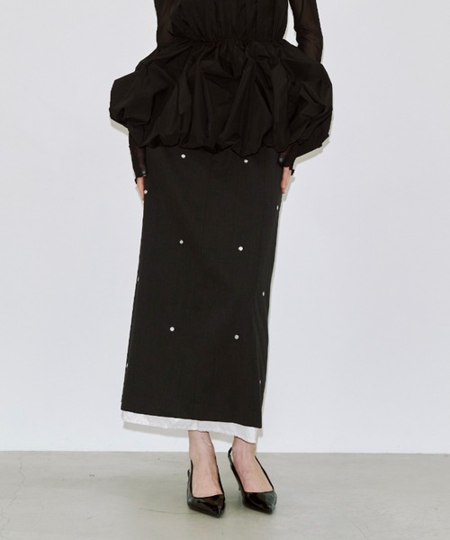 JOSEMOON新品タグ！チェーンパールスキニーラインスカートロングエイミー JOSE MOON（ジョゼムーン） スカート EYELET SKIRT/アイレットスカート