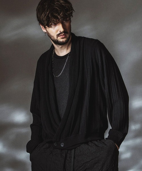【NO ID.】 ノーアイディー ケーブル編みニットカーディガン ショールカラー NO ID.（ノーアイディー） カーディガン 「NO ID.」Shawl Collar Knit