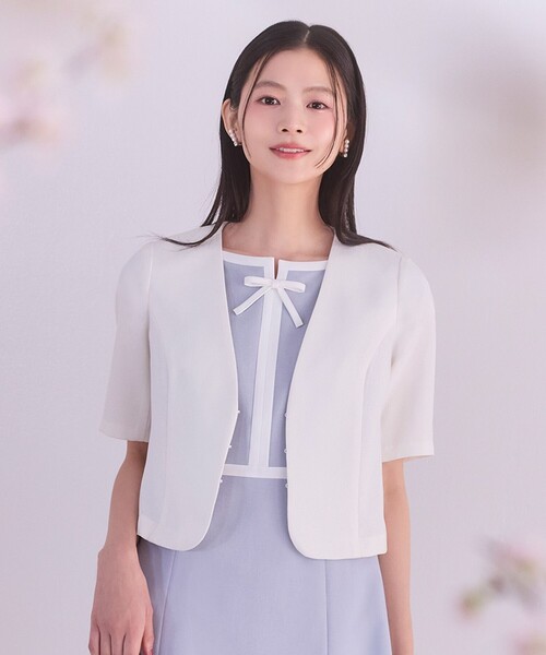 ジャケット ノーカラージャケット BRIGHT BREEZE 半袖ショートジャケット レディースの画像