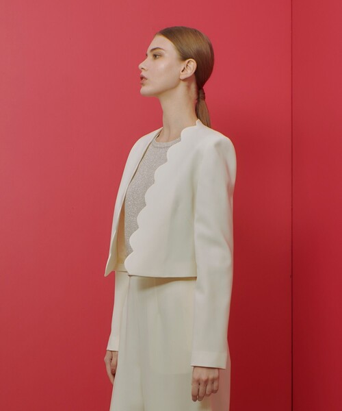 「LOULOU WILLOUGHBY」 ノーカラージャケット 2 オフホワイト レディース_画像3