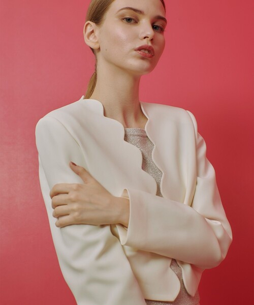 「LOULOU WILLOUGHBY」 ノーカラージャケット 2 オフホワイト レディース_画像6