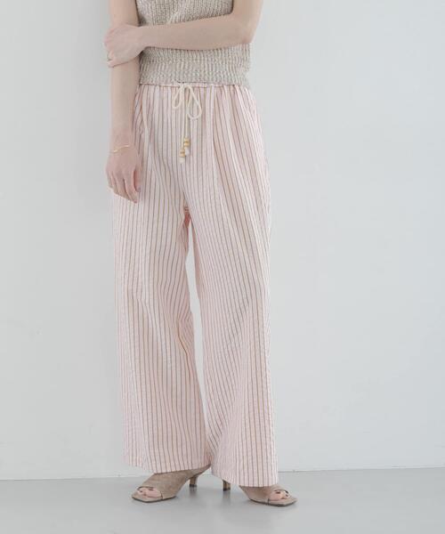 パンツ ストライプセミワイドイージーパンツ レディースの画像