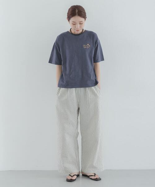 パンツ ストライプセミワイドイージーパンツ レディースの画像