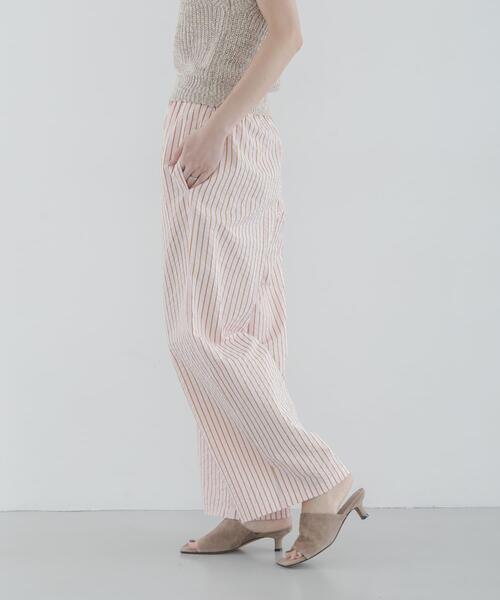 パンツ ストライプセミワイドイージーパンツ レディースの画像