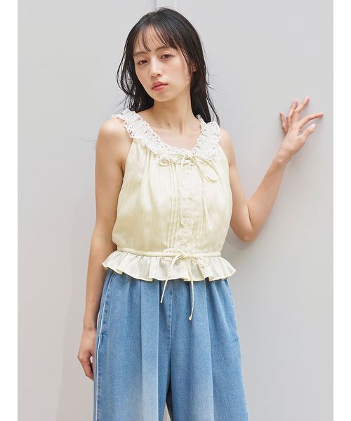 ブラウス シャツ クロップドフリルブラウス レディースの画像