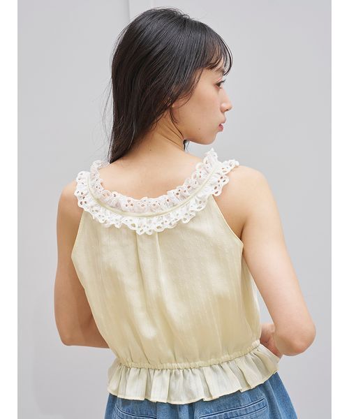 ブラウス シャツ クロップドフリルブラウス レディースの画像