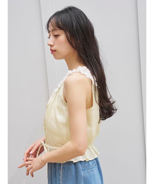 ブラウス シャツ クロップドフリルブラウス レディースの画像