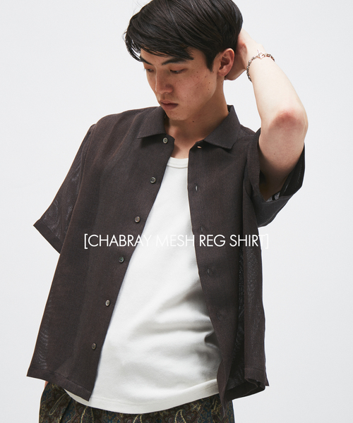 シャツ シャンブレー メッシュ レギュラー 半袖 シャツ メンズの画像
