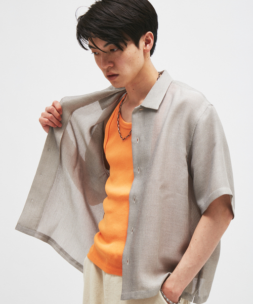シャツ シャンブレー メッシュ レギュラー 半袖 シャツ メンズの画像