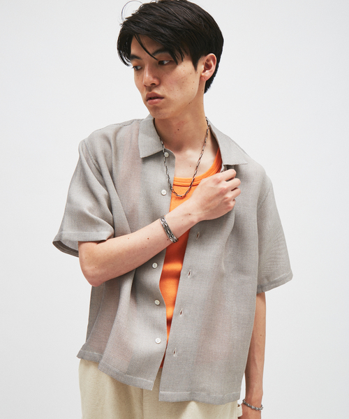 シャツ シャンブレー メッシュ レギュラー 半袖 シャツ メンズの画像