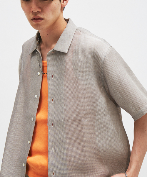 シャツ シャンブレー メッシュ レギュラー 半袖 シャツ メンズの画像