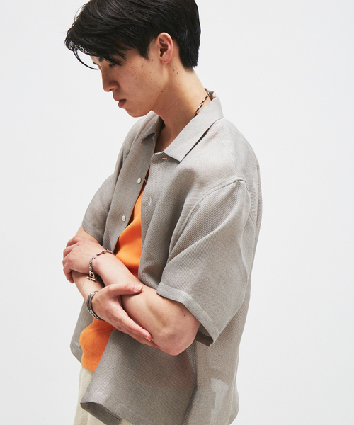 シャツ シャンブレー メッシュ レギュラー 半袖 シャツ メンズの画像