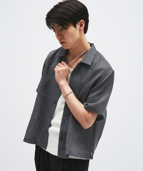 シャツ シャンブレー メッシュ レギュラー 半袖 シャツ メンズの画像