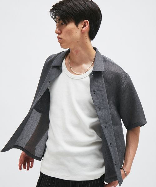 シャツ シャンブレー メッシュ レギュラー 半袖 シャツ メンズの画像