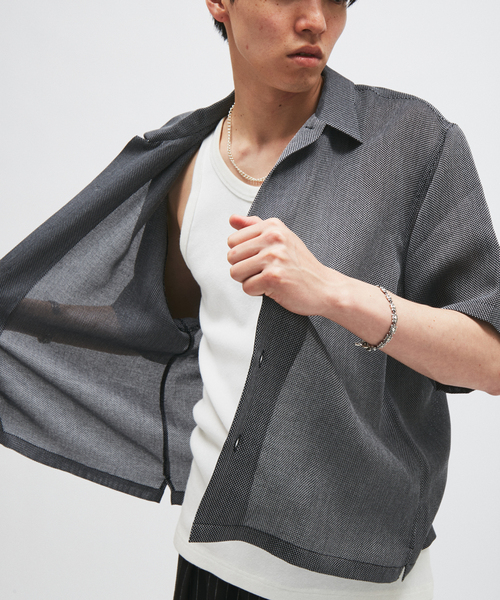 シャツ シャンブレー メッシュ レギュラー 半袖 シャツ メンズの画像