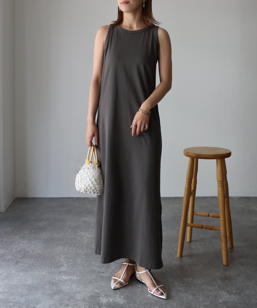 「Riberry」 「ANDSEARCH」ノースリーブワンピース MEDIUM チャコールグレー レディース_画像8