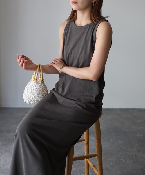 「Riberry」 「ANDSEARCH」ノースリーブワンピース MEDIUM チャコールグレー レディース_画像9