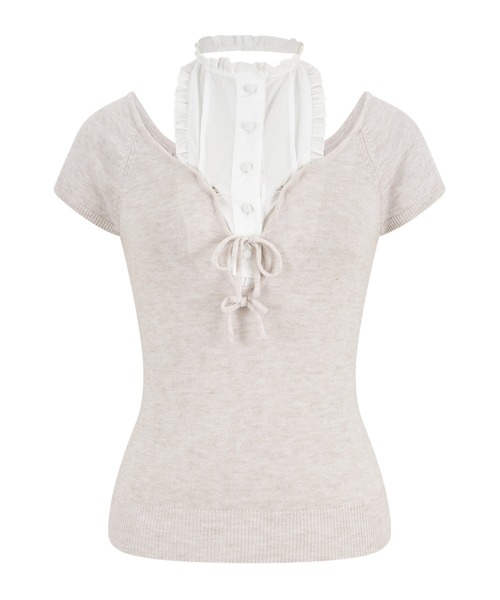 ANDWANG tシャツ 半袖 Coquette Ribbon Knit Top レディース