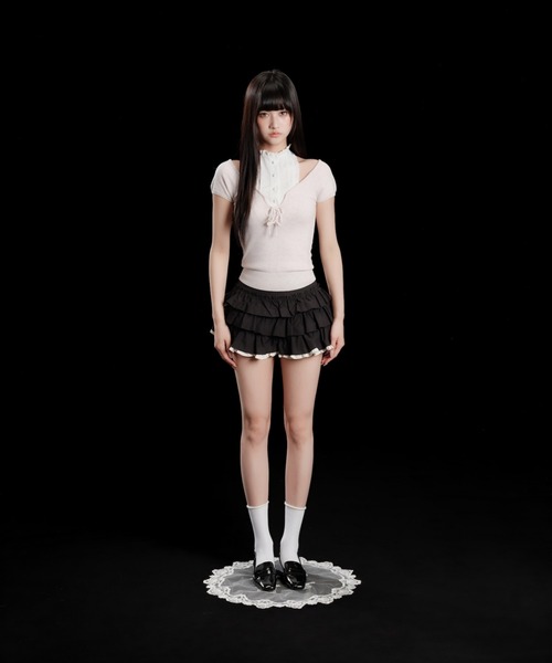 ANDWANG tシャツ 半袖 Coquette Ribbon Knit Top レディース