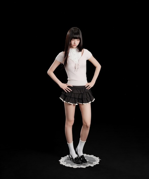 ANDWANG tシャツ 半袖 Coquette Ribbon Knit Top レディース