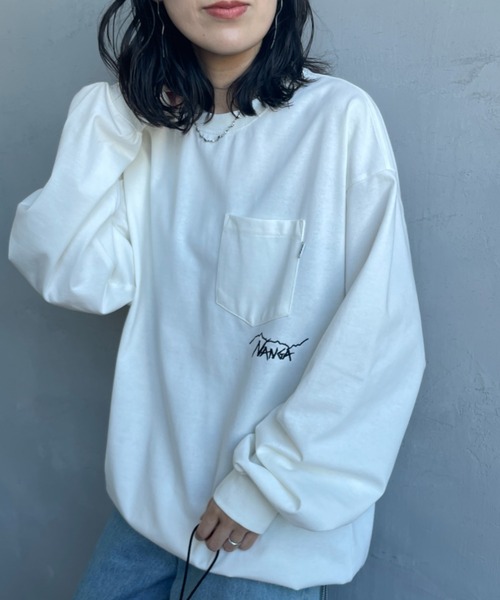 NANGA Tシャツ ポケット付き ホワイト NANGA（ナンガ） tシャツ 別注 ドローコード付き ポケットロング