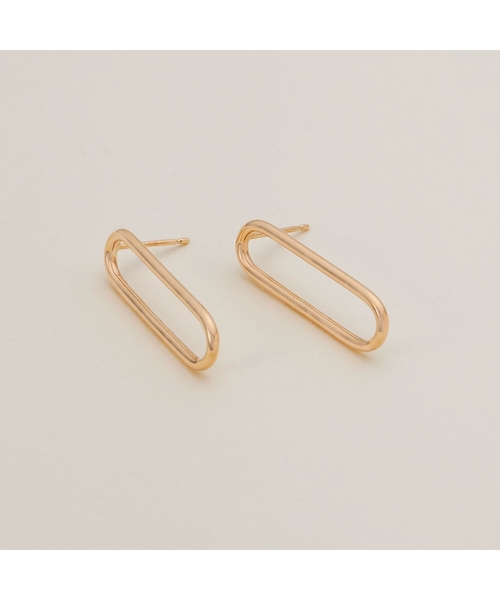COCOSHNIK ピアス K10中空オーバルシェイプ スタッドピアス レディース 