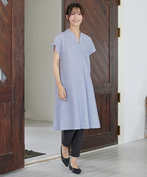 Tiaclasse シャツワンピース リネンミックススキッパーシャツ