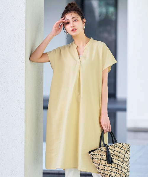 Tiaclasse シャツワンピース リネンミックススキッパーシャツ