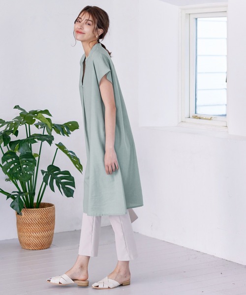 Tiaclasse シャツワンピース リネンミックススキッパーシャツ
