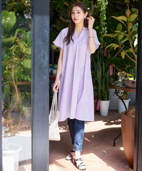 新品✩.*˚リネン テレデランス スキッパーワンピース Tiaclasse シャツワンピース リネンミックススキッパーシャツ