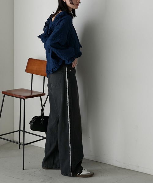 新品タグ付き【AUBREY】フリンジサイドラインデニムパンツ ワンフォークロージング 1111clothing ワイドデニム メンズ