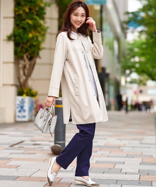 BELLUNA パンツ 静電防止蓄熱綿サテンカラーパンツ股下69cm