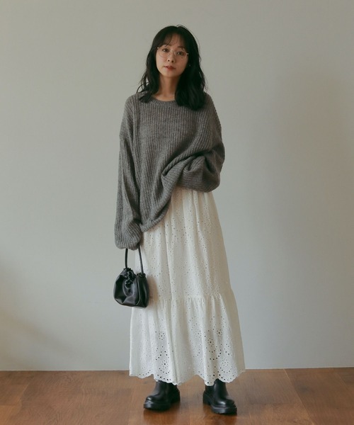 メゾンオルガ Maison Olga モヘアニット セーター 長袖 1 グレー レディース セール】 モヘヤメッシュニットプルオーバー≪手洗い可能