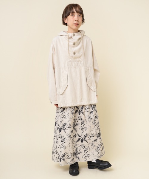 期間限定SALE!〖ハンドメイド 〗きのこ柄ロングスカート ナチュラル〖一点物〗 RNA-N（アールエヌエーエヌ） ロング スカート G1066 植物柄プリント