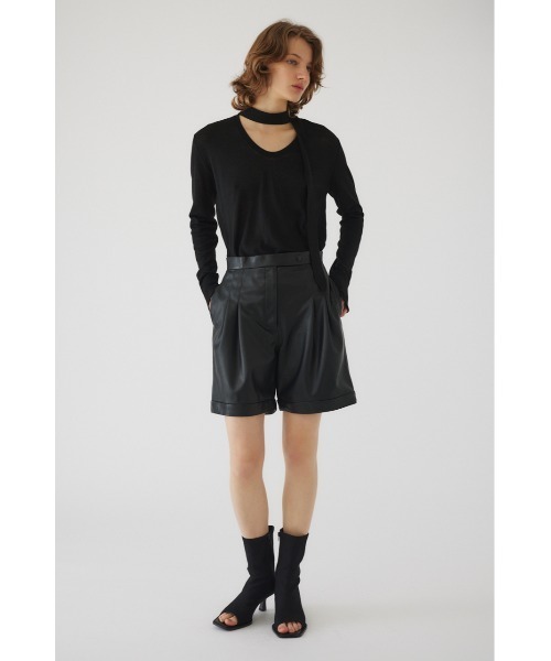 エマスライe／s FAUX LEATHER STRAIGHT パンツ IVORY e／s】 FAUX 