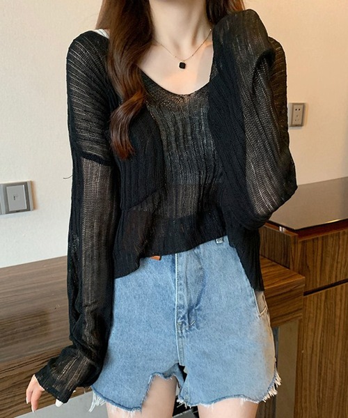 BENDER TOKYO tシャツ クロップド丈 Vネック シアートップス