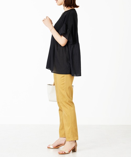 BELLUNA PLUS（ベルーナプラス） tシャツ 半袖 異素材使いギャザー