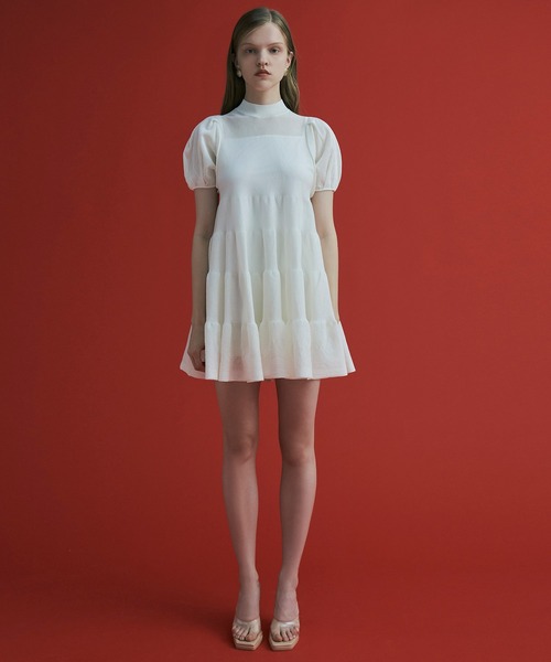 未使用 eimy istoire シアーニットフレアミニワンピース シアーニットフレアミニワンピース(F WHITE): ONEPIECE