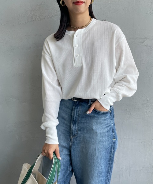 tシャツ 「HEALTHKNIT/ヘルスニット」 別注 クルーネック ワッフルボーダーTシャツ レディース Healthknit tシャツ 「HEALTHKNIT/ヘルスニット」 別注 ヘンリー