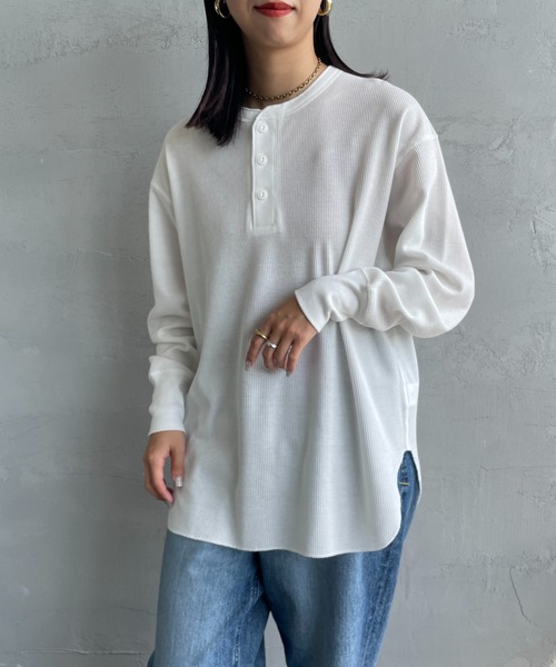 tシャツ ワッフルヘンリーネックカットソー レディース BEAUTY＆YOUTH UNITED ARROWS tシャツ コットンシアーワッフル