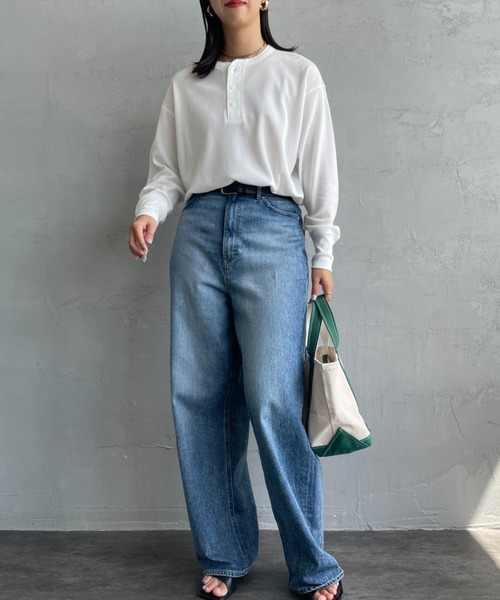 tシャツ 「HEALTHKNIT/ヘルスニット」 別注 ヘンリーネック ワッフルボーダーTシャツ レディース Healthknit tシャツ 「HEALTHKNIT/ヘルスニット」 別注 ヘンリー