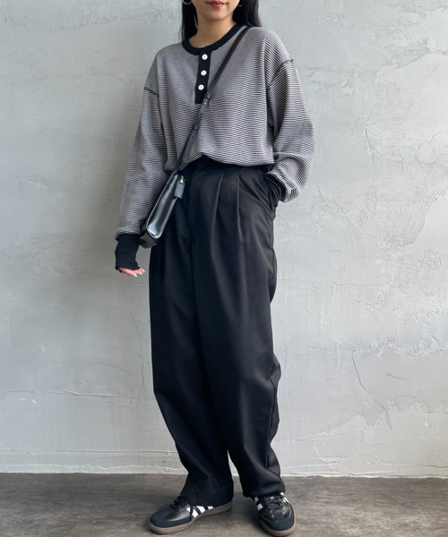 tシャツ 「HEALTHKNIT/ヘルスニット」 別注 クルーネック ワッフルボーダーTシャツ レディース Healthknit tシャツ 「HEALTHKNIT/ヘルスニット」 別注 ヘンリー