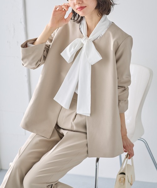 GeeRA（ジーラ） スラックス パンツ 「洗える！」ノーカラーフレアー